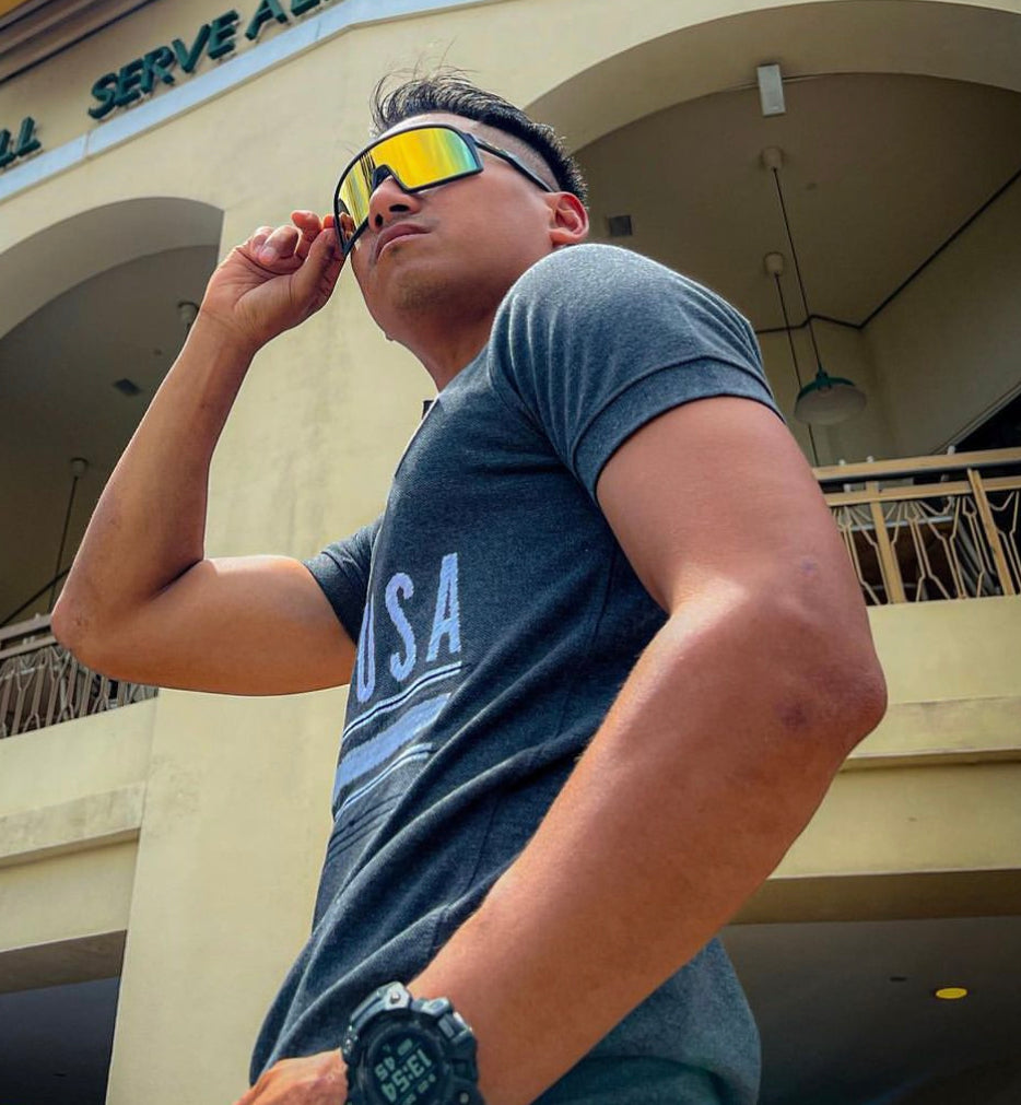 Sut-ros Sports Black Golden Multi Green Prizm UV-400 Sunglasses