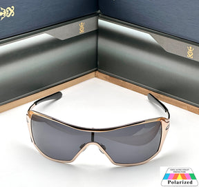 New Stylish Metal One Piece Gold Black Polarized Mens Fashion Sunglasses