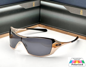 New Stylish Metal One Piece Gold Black Polarized Mens Fashion Sunglasses