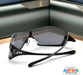 New Stylish Metal One Piece Black Black Polarised Mens Fashion Sunglasses