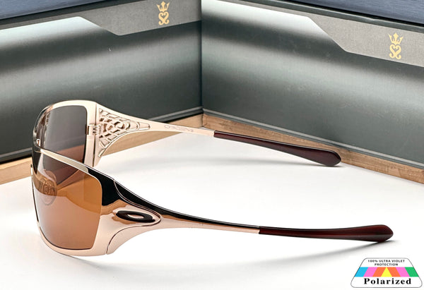 New Stylish Metal One Piece Gold Brown Polarized Mens Fashion Sunglasses