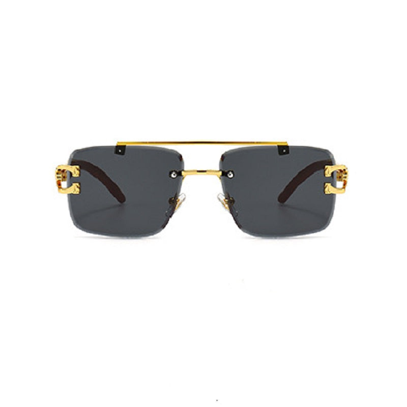 New Stylish Rimless Panther face Wooden Temple luxurious Gold Black UV-400 Unisex Sunglasses