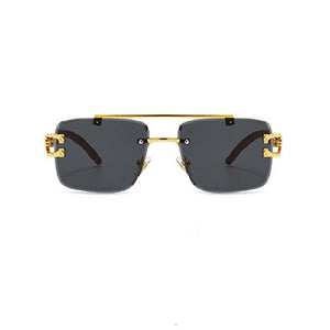 New Stylish Rimless Panther face Wooden Temple luxurious Gold Black UV-400 Unisex Sunglasses