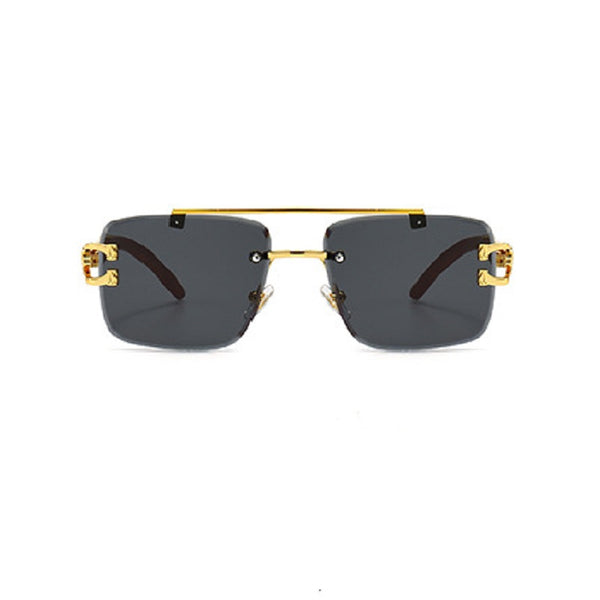 New Stylish Rimless Panther face Wooden Temple luxurious Gold Black UV-400 Unisex Sunglasses