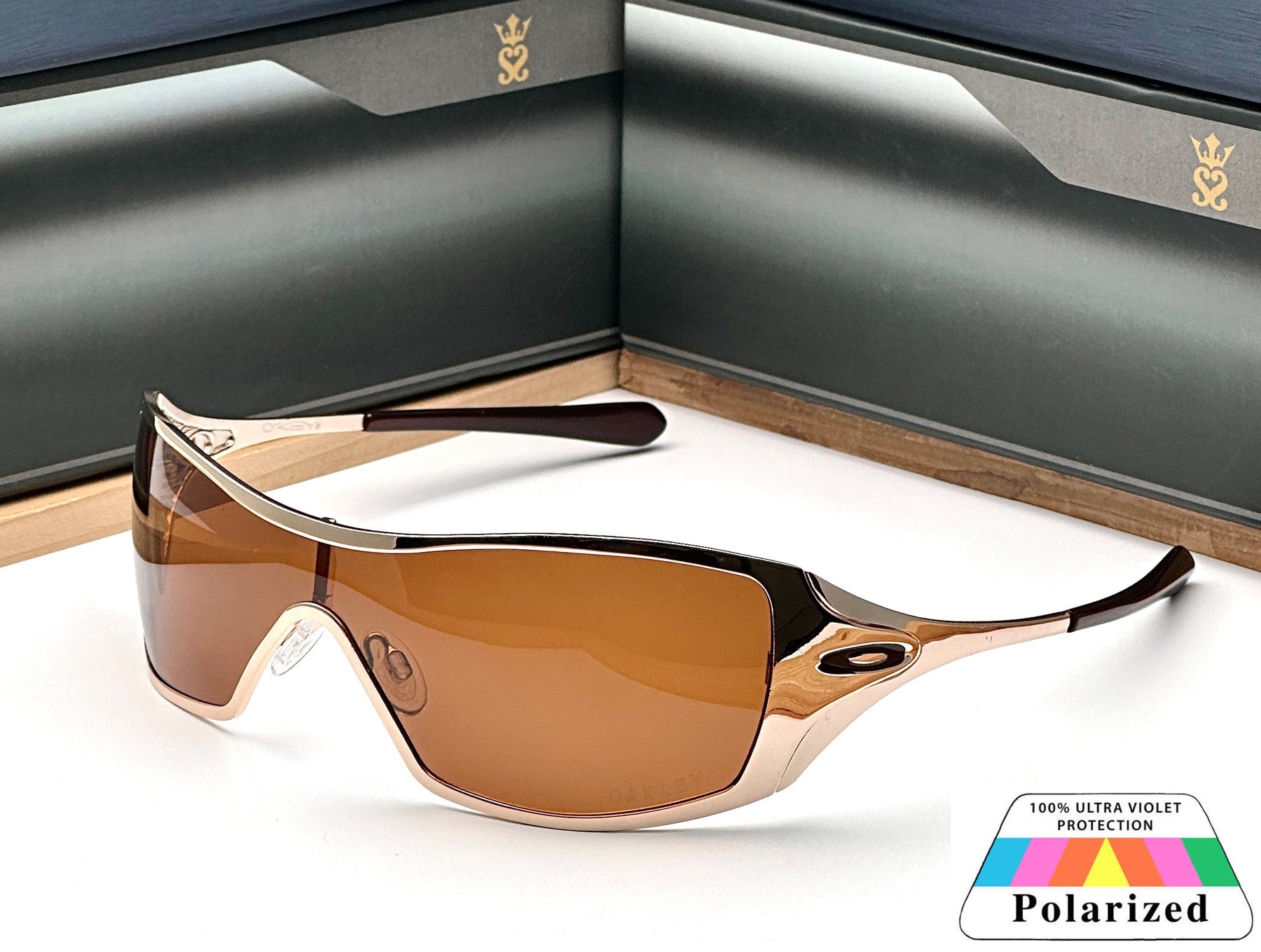New Stylish Metal One Piece Gold Brown Polarized Mens Sunglasses