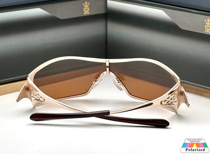 New Stylish Metal One Piece Gold Brown Polarized Mens Fashion Sunglasses