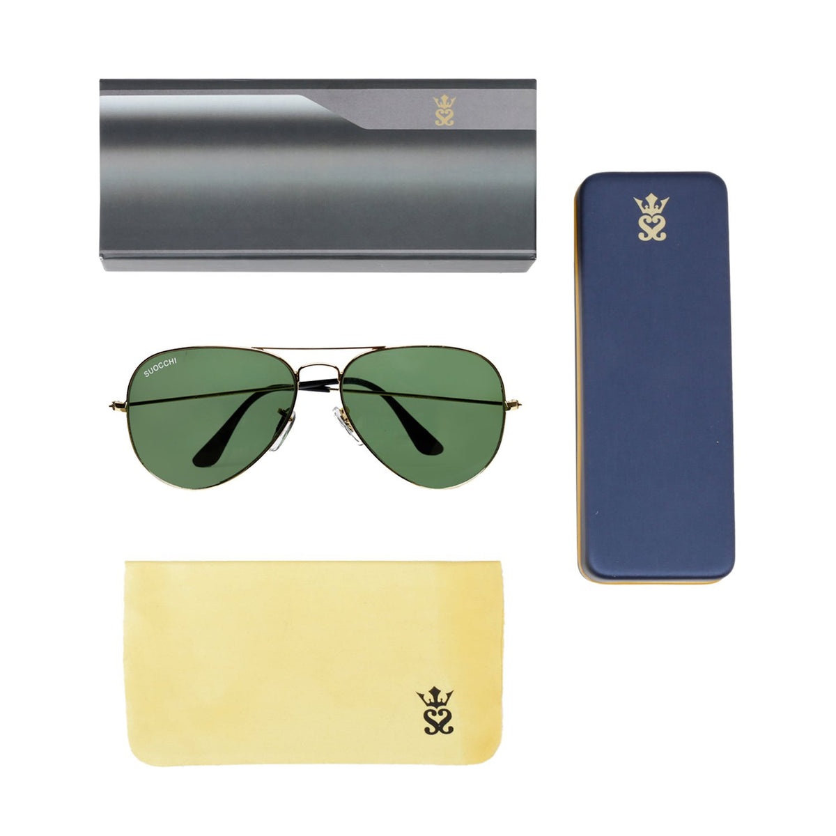 Suocchi 3025 Gold Green UV-400 Aviator Fashion Sunglasses