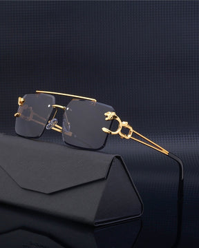 New Stylish Rimless Panther face Luxurious Golden Black UV-400 Unisex Fashion Sunglasses