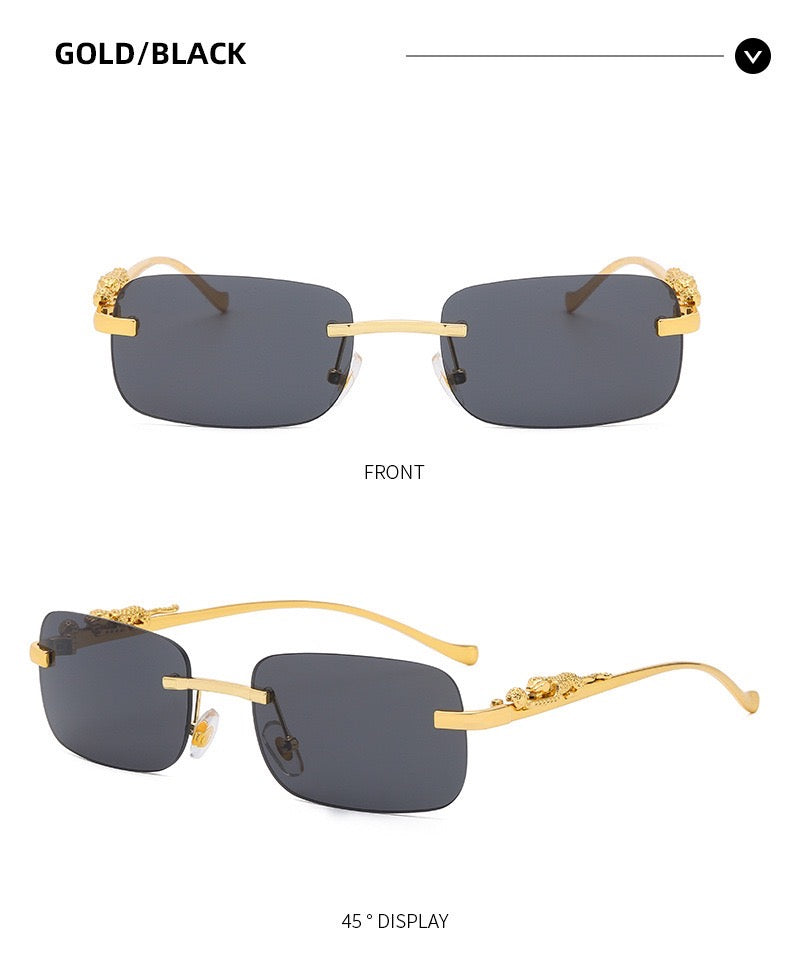 Exquisite Cheetah Logo Square Rimless Sunglasses Mens For Men And