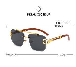 New Stylish Rimless Panther face Wooden Temple luxurious Gold Black UV-400 Unisex Sunglasses