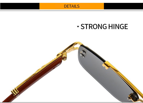 New Stylish Rimless Panther face Wooden Temple luxurious Gold Black UV-400 Unisex Sunglasses
