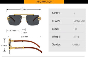 New Stylish Rimless Panther face Wooden Temple luxurious Gold Black UV-400 Unisex Sunglasses