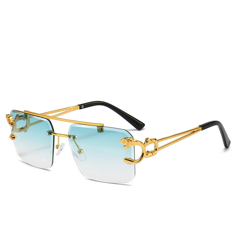 New Stylish Rimless Panther face Luxurious Golden Green UV-400 Unisex Fashion Sunglasses