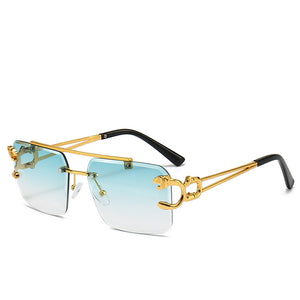New Stylish Rimless Panther face Luxurious Golden Green UV-400 Unisex Fashion Sunglasses
