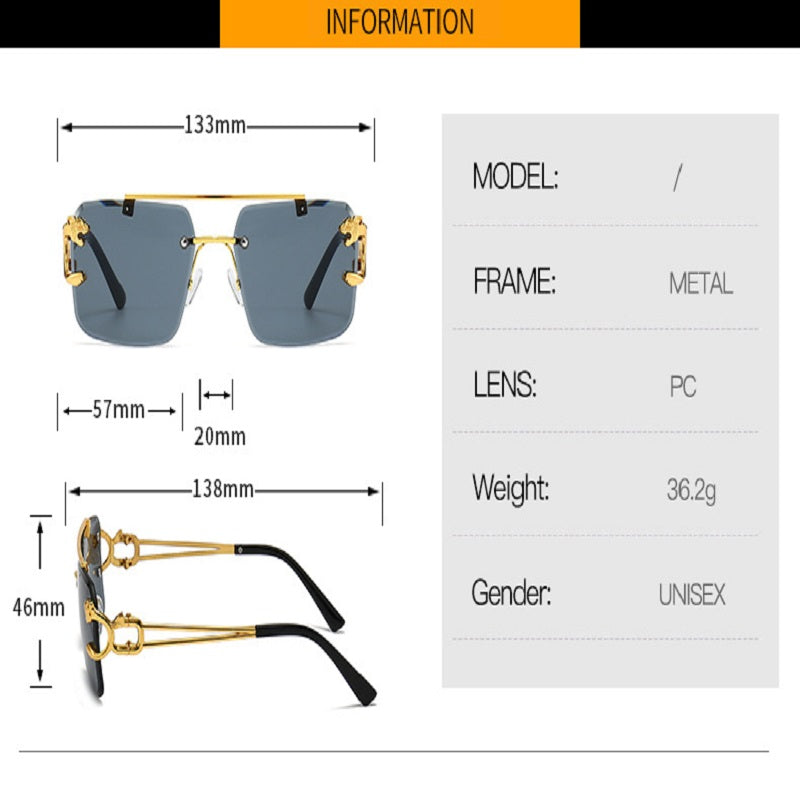 New Stylish Rimless Panther face Luxurious Golden Black UV-400 Unisex Fashion Sunglasses