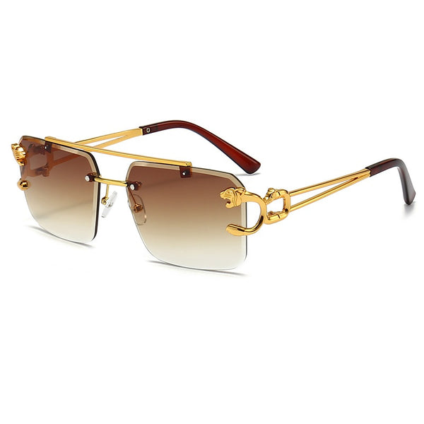 New Stylish Rimless Panther face Luxurious Golden Brown UV-400 Unisex Fashion Sunglasses