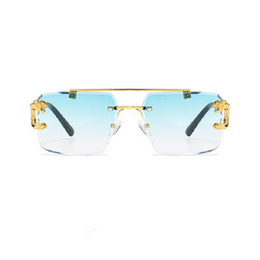 New Stylish Rimless Panther face luxurious golden light UV-400 Unisex Fashion Sunglasses