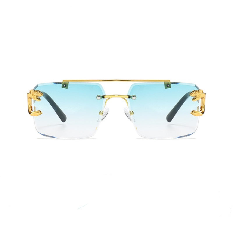 New Stylish Rimless Panther face luxurious golden light UV-400 Unisex Fashion Sunglasses