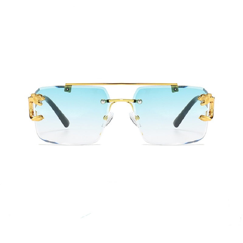 New Stylish Rimless Panther face Luxurious Golden Green UV-400 Unisex Fashion Sunglasses