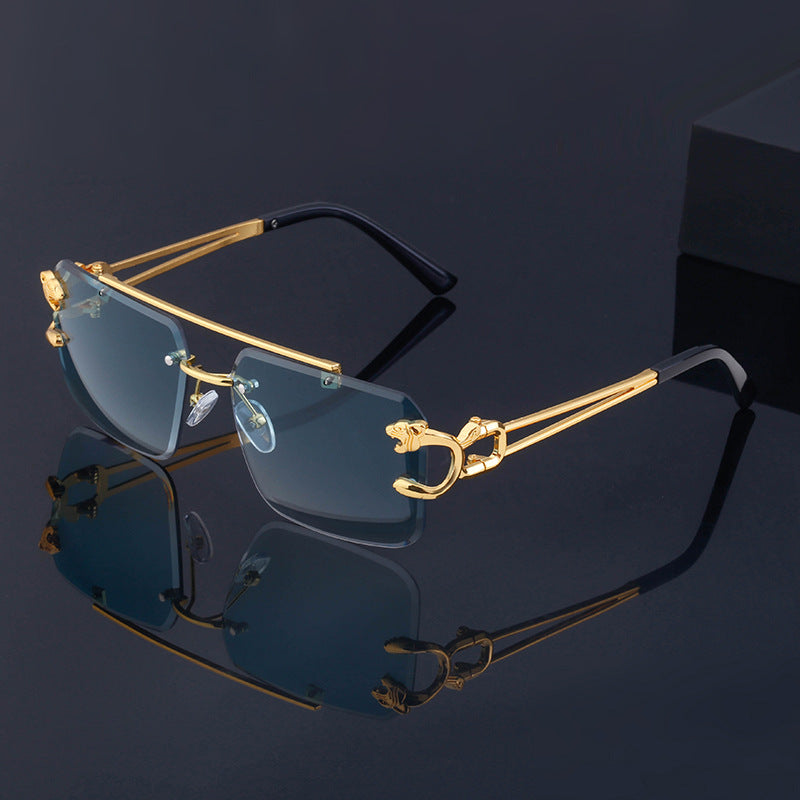 New Stylish Rimless Panther face Luxurious Golden Black UV-400 Unisex Fashion Sunglasses