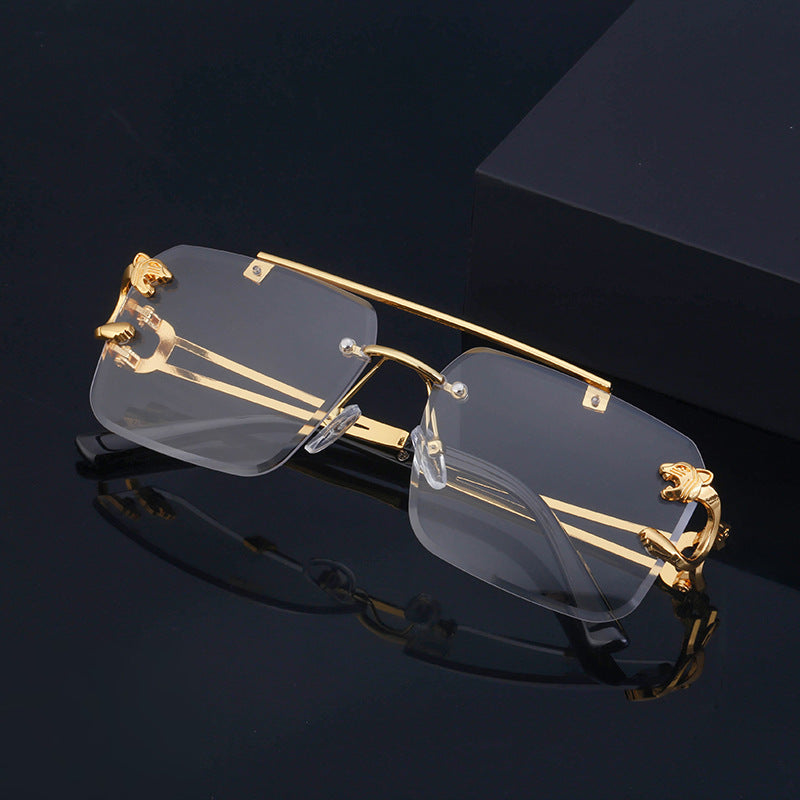 New Stylish Rimless Panther face Luxurious Golden Black UV-400 Unisex Fashion Sunglasses