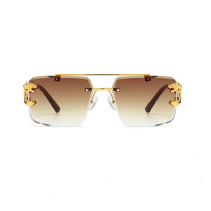 New Stylish Rimless Panther face Luxurious Golden Brown UV-400 Unisex Fashion Sunglasses