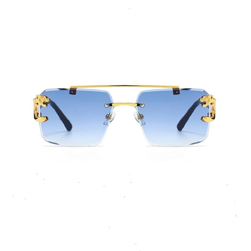 New Stylish Rimless Panther face Luxurious Golden Blue UV-400 Unisex Fashion Sunglasses