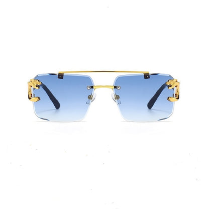 New Stylish Rimless Panther face Luxurious Golden Blue UV-400 Unisex Fashion Sunglasses