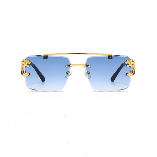 New Stylish Rimless Panther face Luxurious Golden Blue UV-400 Unisex Fashion Sunglasses
