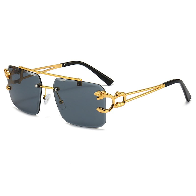 New Stylish Rimless Panther face luxurious golden light UV-400 Unisex Fashion Sunglasses