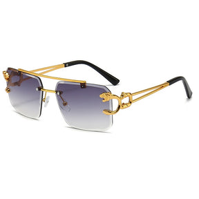 New Stylish Rimless Panther face luxurious golden light UV-400 Unisex Fashion Sunglasses