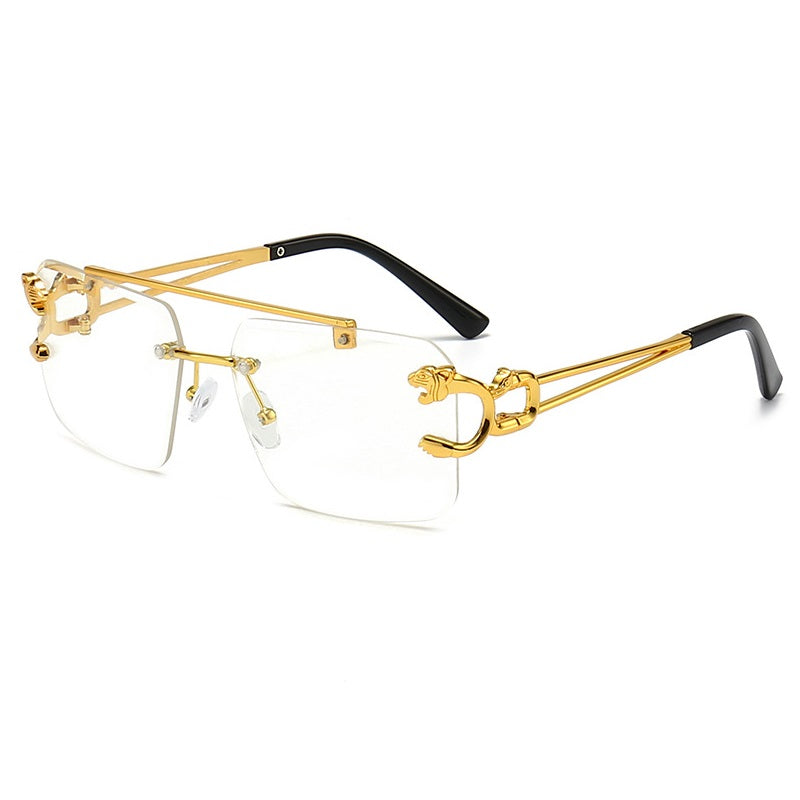 New Stylish Rimless Panther face Luxurious Golden White Transperant UV-400 Unisex Fashion Sunglasses