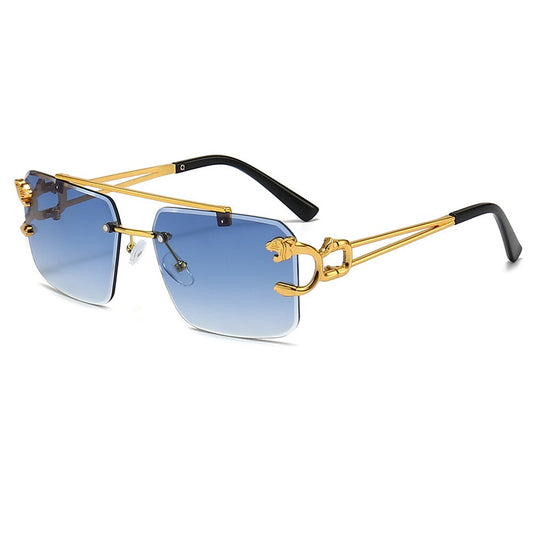 New Stylish Rimless Panther face Luxurious Golden Blue UV-400 Unisex Fashion Sunglasses