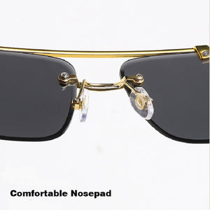 New Stylish Rimless Panther face Wooden Temple luxurious Gold Black UV-400 Unisex Sunglasses