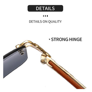 New Stylish Rimless Panther face Wooden Temple luxurious Gold Black UV-400 Unisex Sunglasses