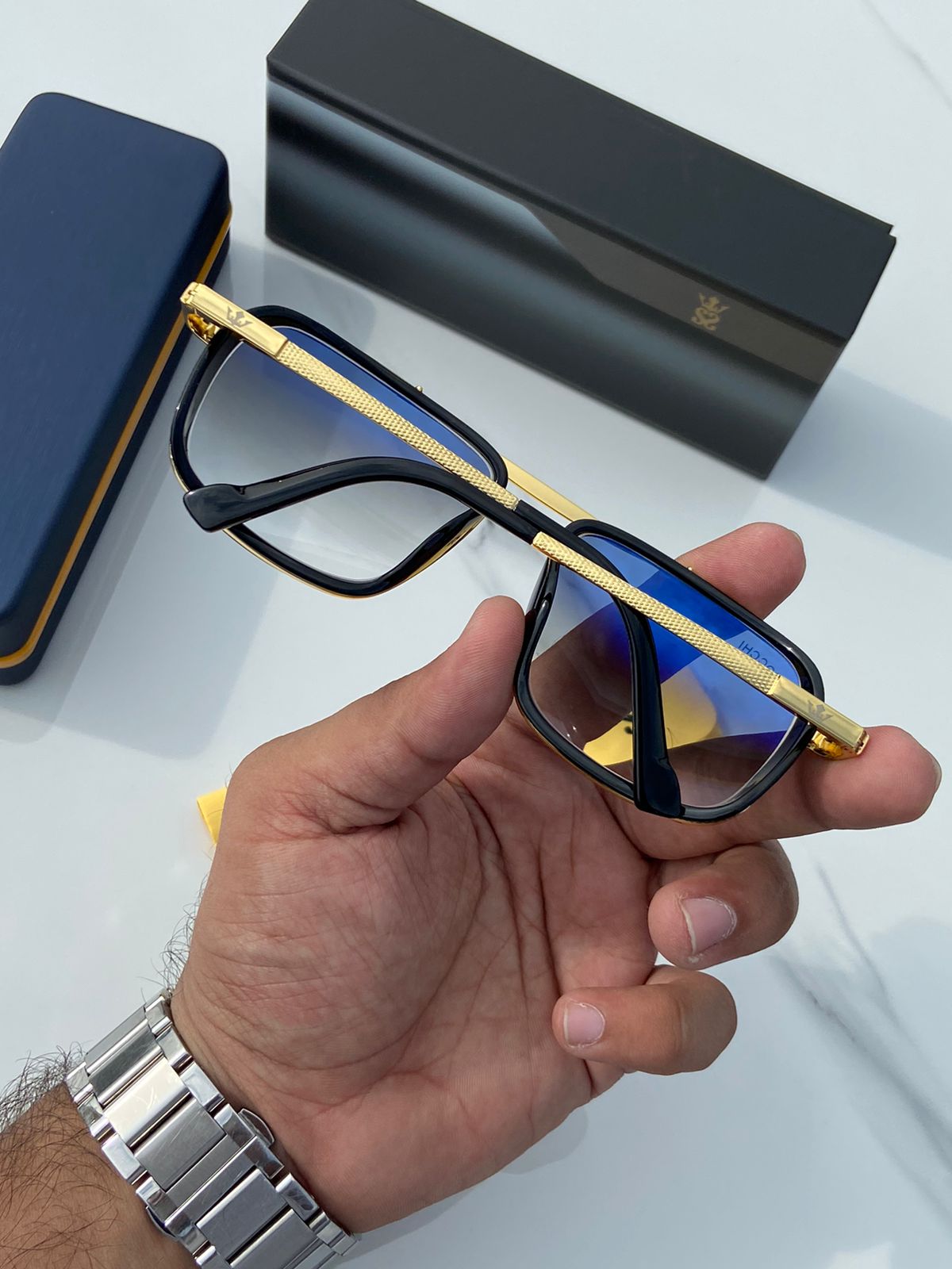Suocchi 4413 Gold Gradient Blue UV-400 Square Fashion Sunglasses