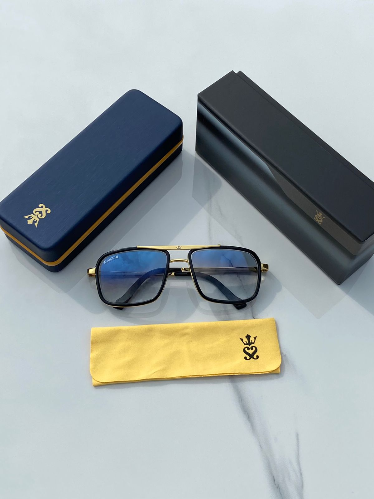 Suocchi 4413 Gold Gradient Blue UV-400 Square Fashion Sunglasses