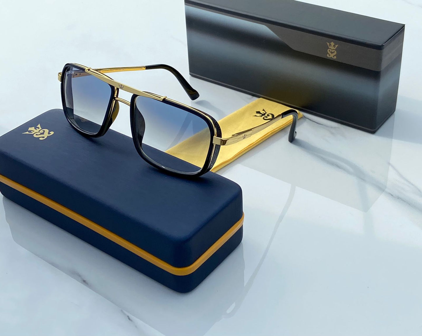 Suocchi 4413 Gold Gradient Blue UV-400 Square Fashion Sunglasses
